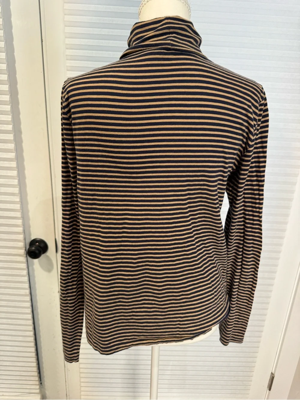 J. Crew Navy and Tan Striped Turtleneck Long Sleeve Top 0936